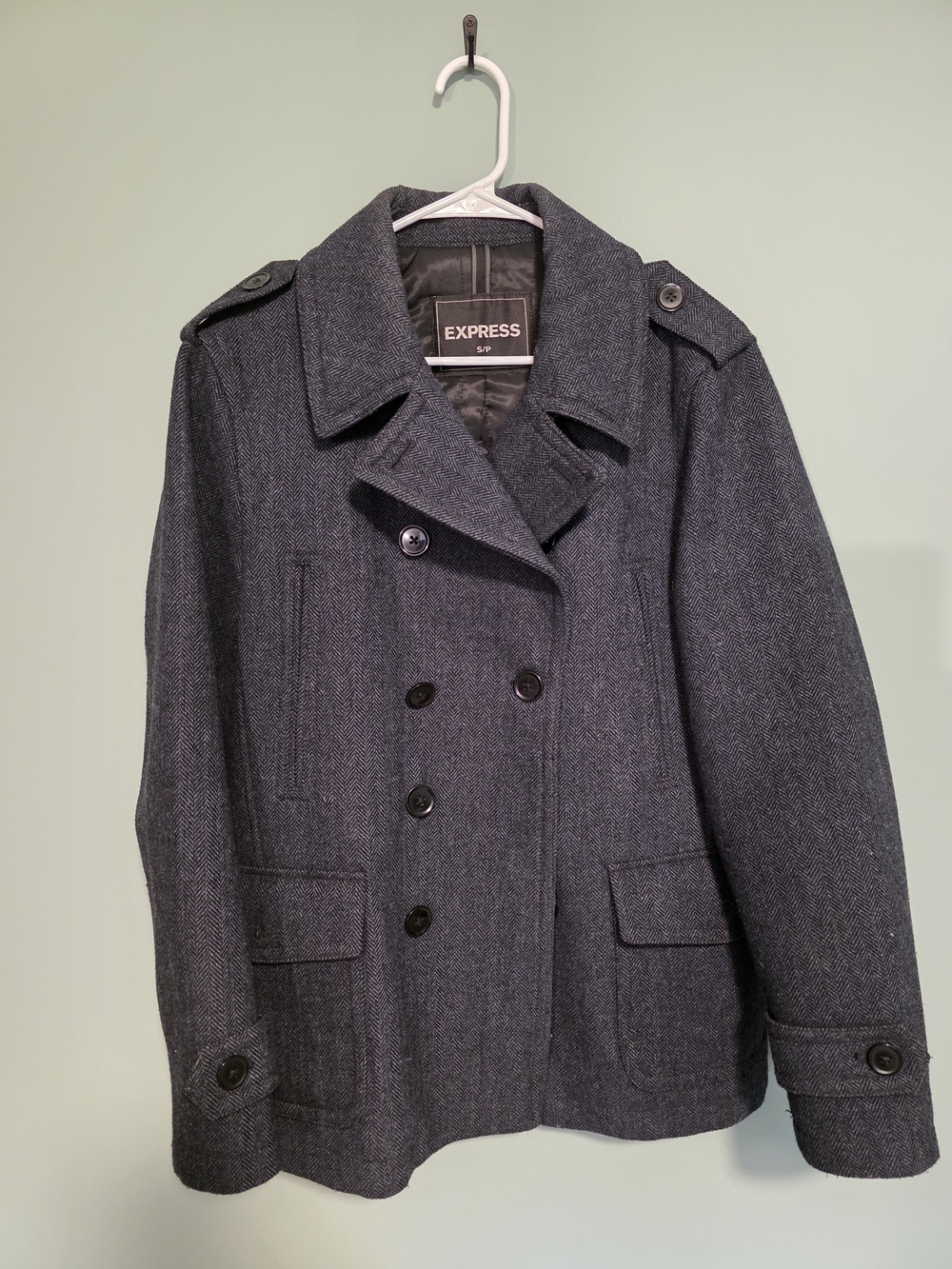 Express Men's Dark Gray Double-Breasted Peacoat